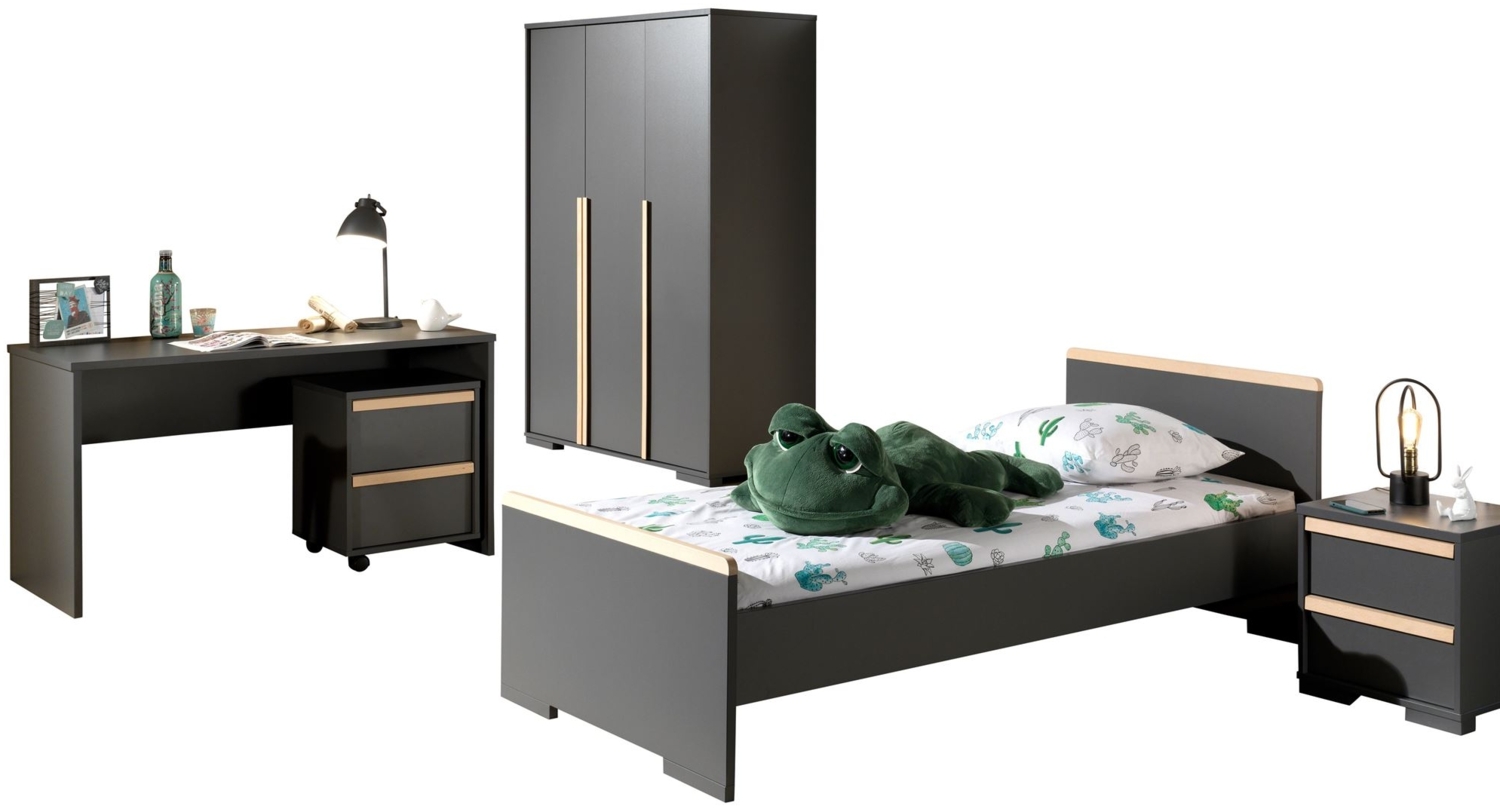 Vipack 'London' 5-tlg. Jugendzimmer-Set Dekor Anthrazit/Absatz Buche natur massiv Bild 1