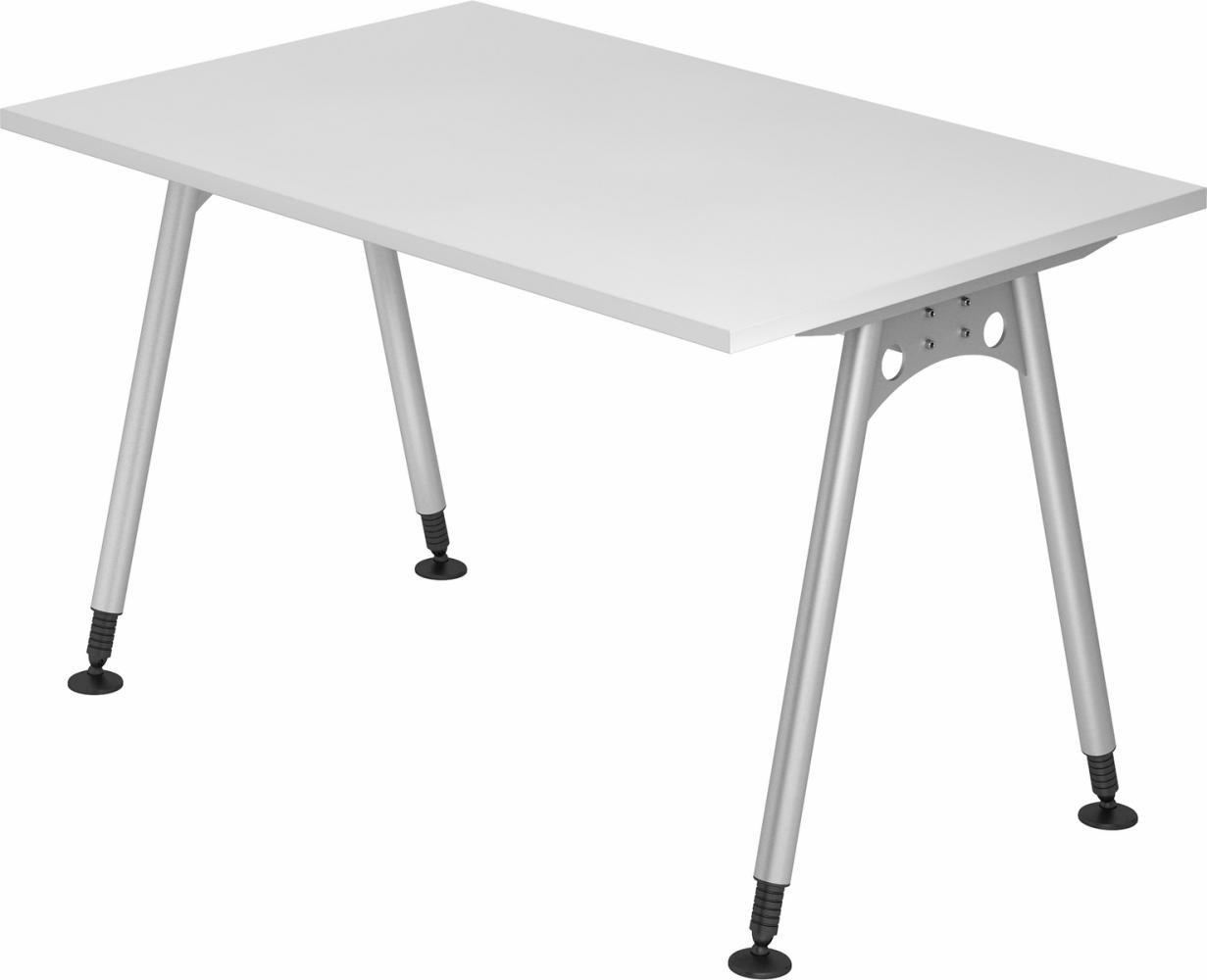 bümö manuell höhenverstellbarer Schreibtisch 120x80 cm in weiß - PC Tisch höhenverstellbar & klein, höhenverstellbarer Tisch Büro, kleiner Computertisch verstellbar, A-Serie, AS-12-W Bild 1