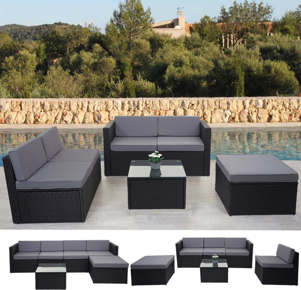 Poly-Rattan-Garnitur HWC-D24, Garten-/Lounge-Set Sofa ~ anthrazit, Polster grau Bild 1