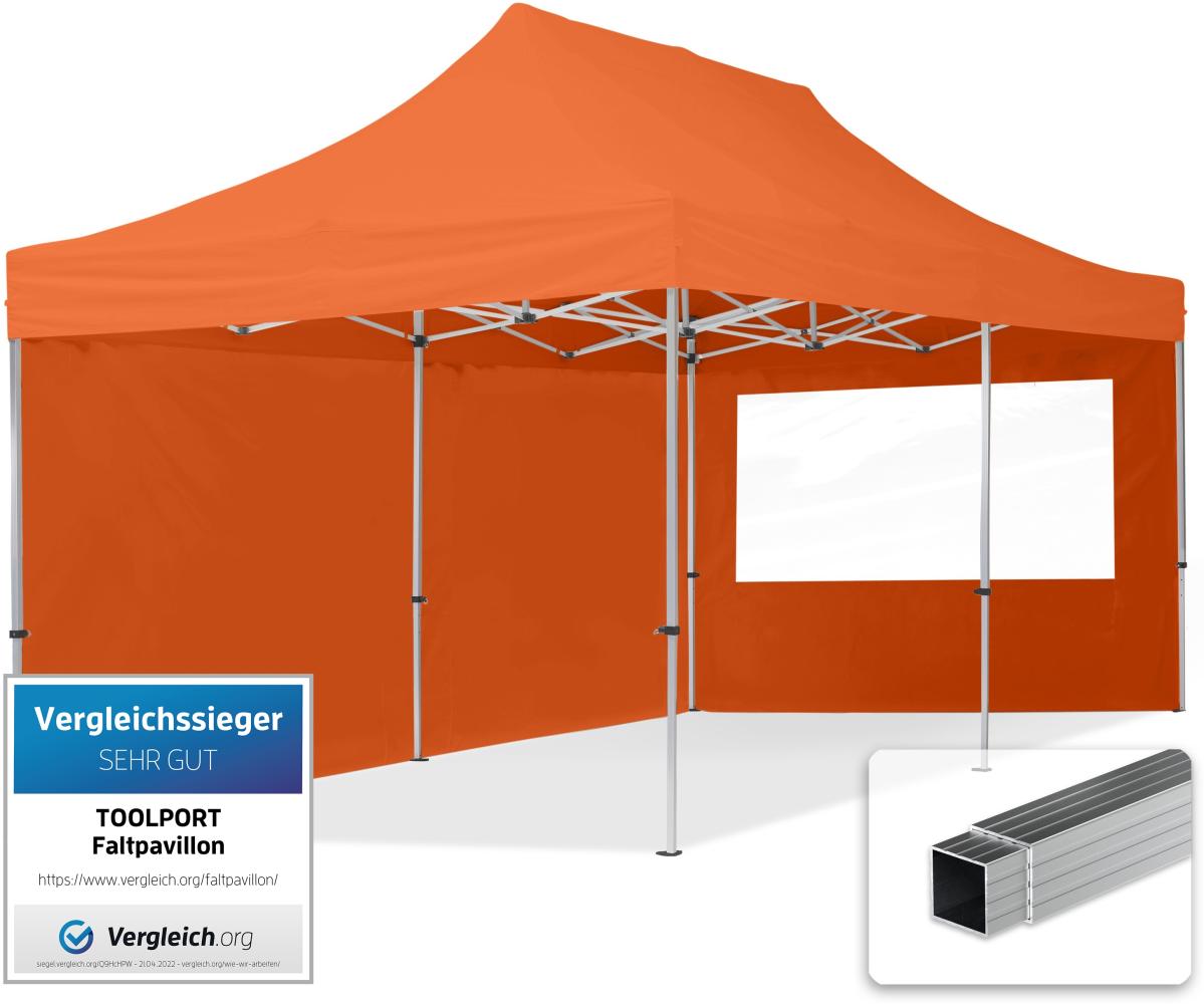 3x6 m Faltpavillon, ECONOMY Alu 32mm, Seitenteile mit Panoramafenstern, orange Bild 1