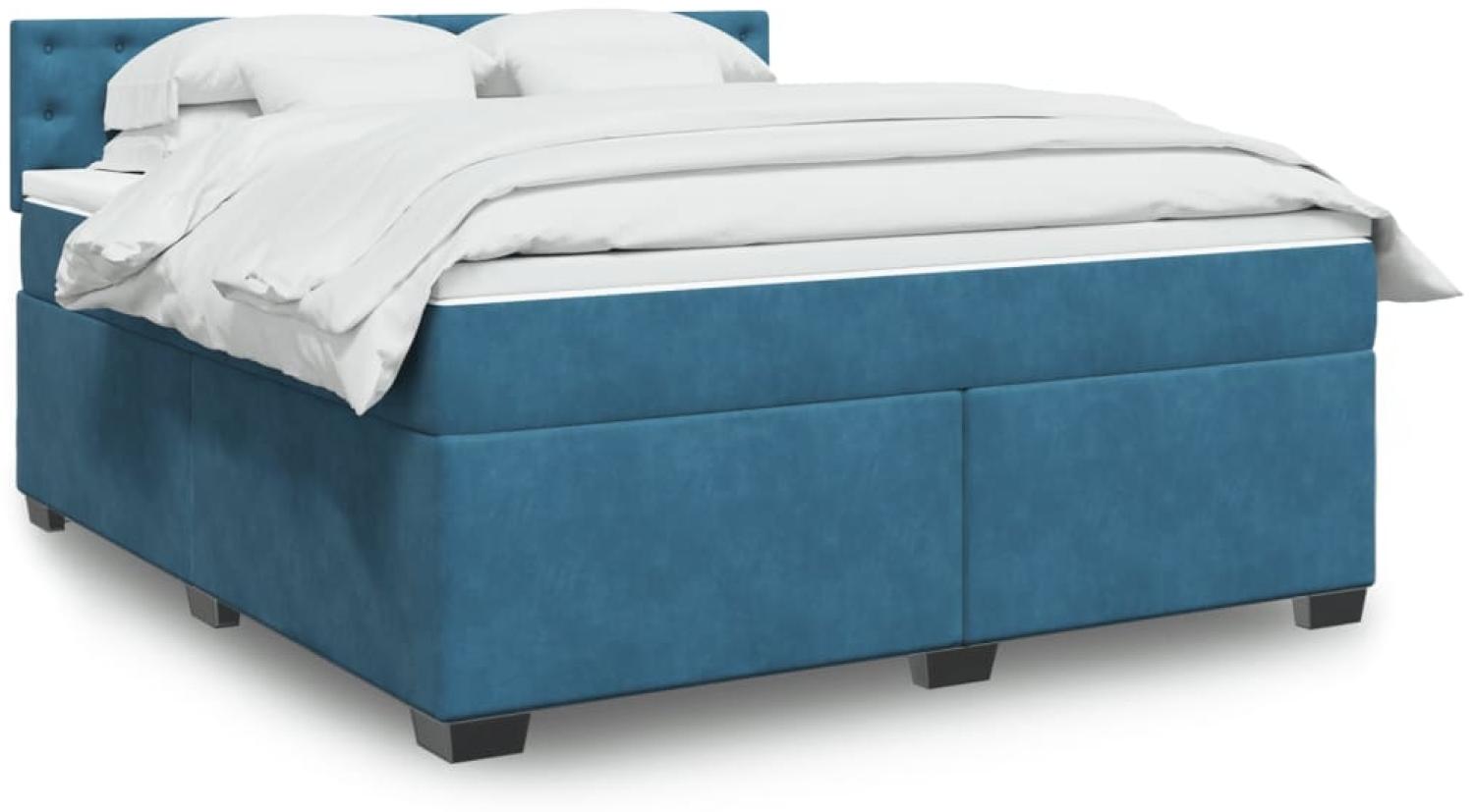 vidaXL Boxspringbett mit Matratze Blau 180x200 cm Samt 3286394 Bild 1