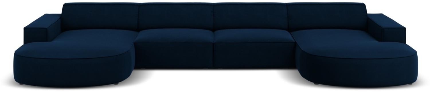 Micadoni 6-Sitzer Samtstoff Panorama Sofa rund Jodie | Bezug Royal Blue | Beinfarbe Black Plastic Bild 1