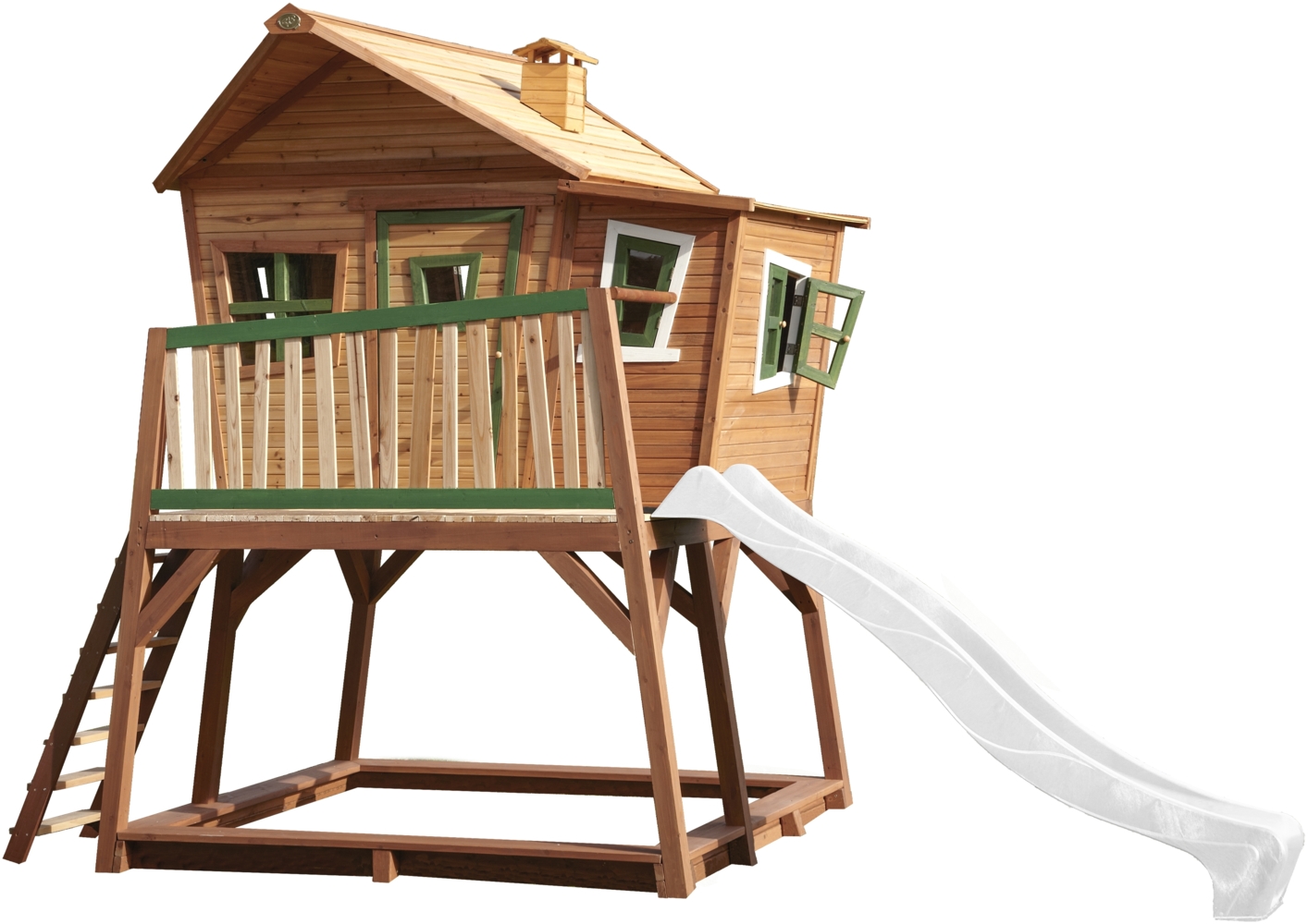 AXI Spielhaus Max mit Sandkasten & weißer Rutsche Stelzenhaus in Braun & Grün aus FSC Holz für Kinder | Braun, grün, weiß | Holz | 193 cm Bild 1