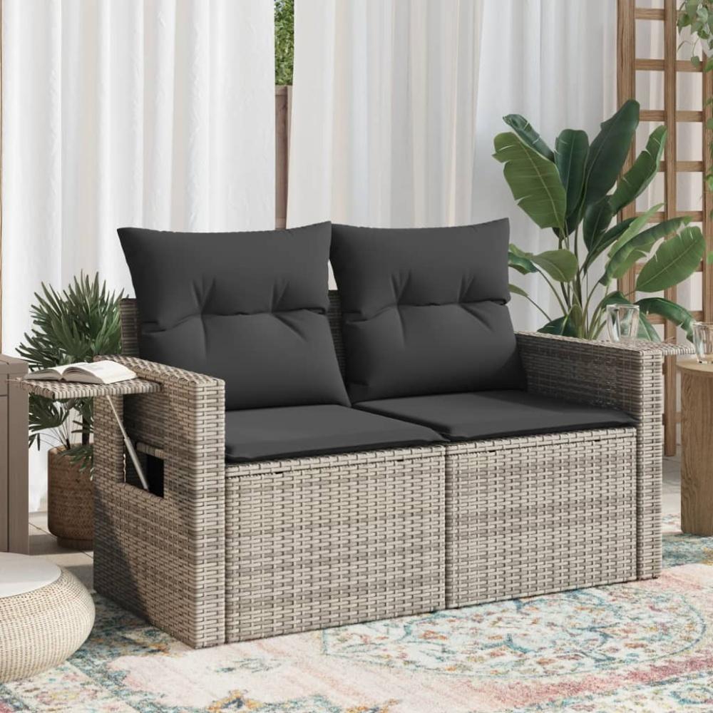 vidaXL Gartensofa 2-Sitzer mit Kissen Grau Poly Rattan 366141 Bild 1