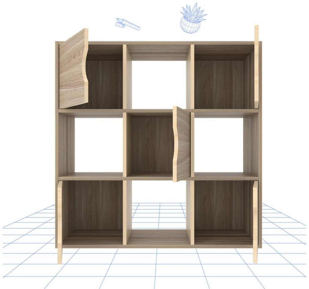 FLEXISPOT Bücherregal BW1, Regal, Standregal, Würfelregal, Raumteiler, viel Stauraum, 9 Fächer mit Türen und Kippschutz, ideal für Zuhause und Büro, Moderner Holz-Bücherregal, 90 x 29 x 90 cm Bild 1