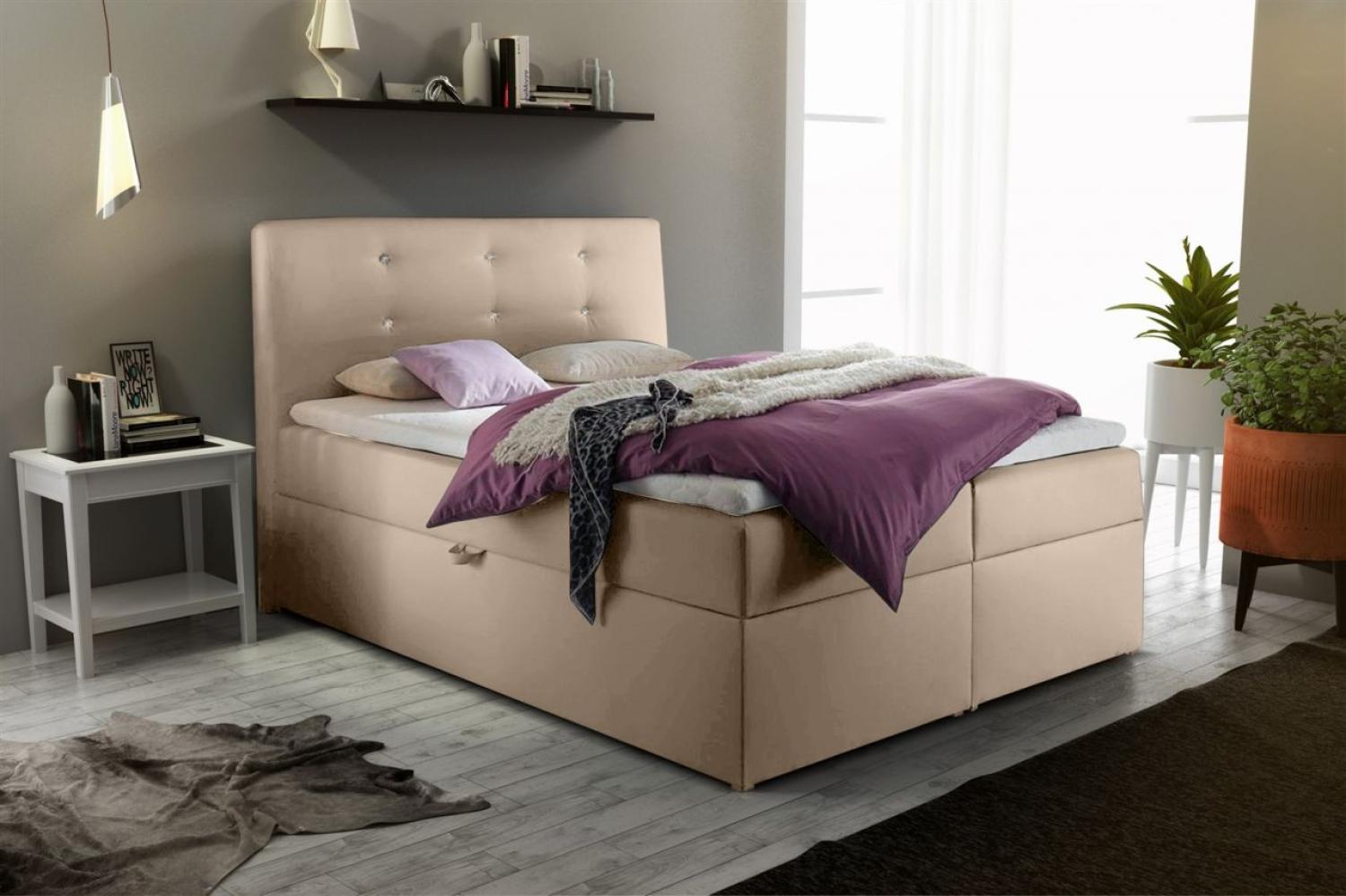 Boxspringbett MONZA Kunstleder Creme 140x200 cm Bild 1