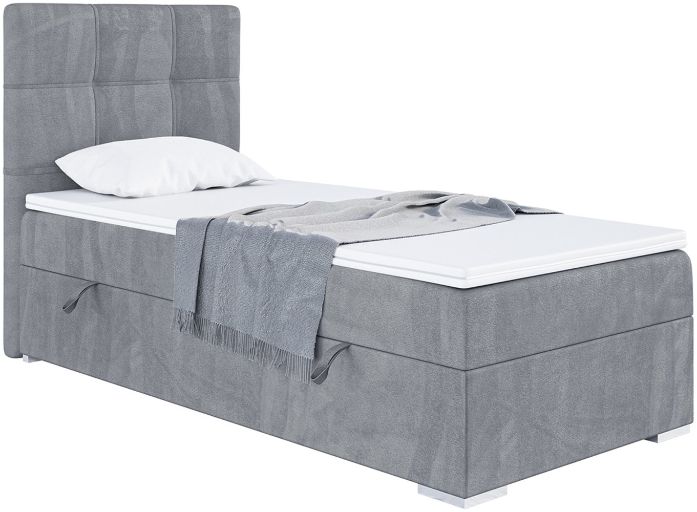 MEBLINI Boxspringbett KAI 100x200 cm mit Bettkasten - H4/Grau Samt Gepolstert Einzelbett mit Topper & Taschenfederkern-Matratze - 100x200 Links Bild 1