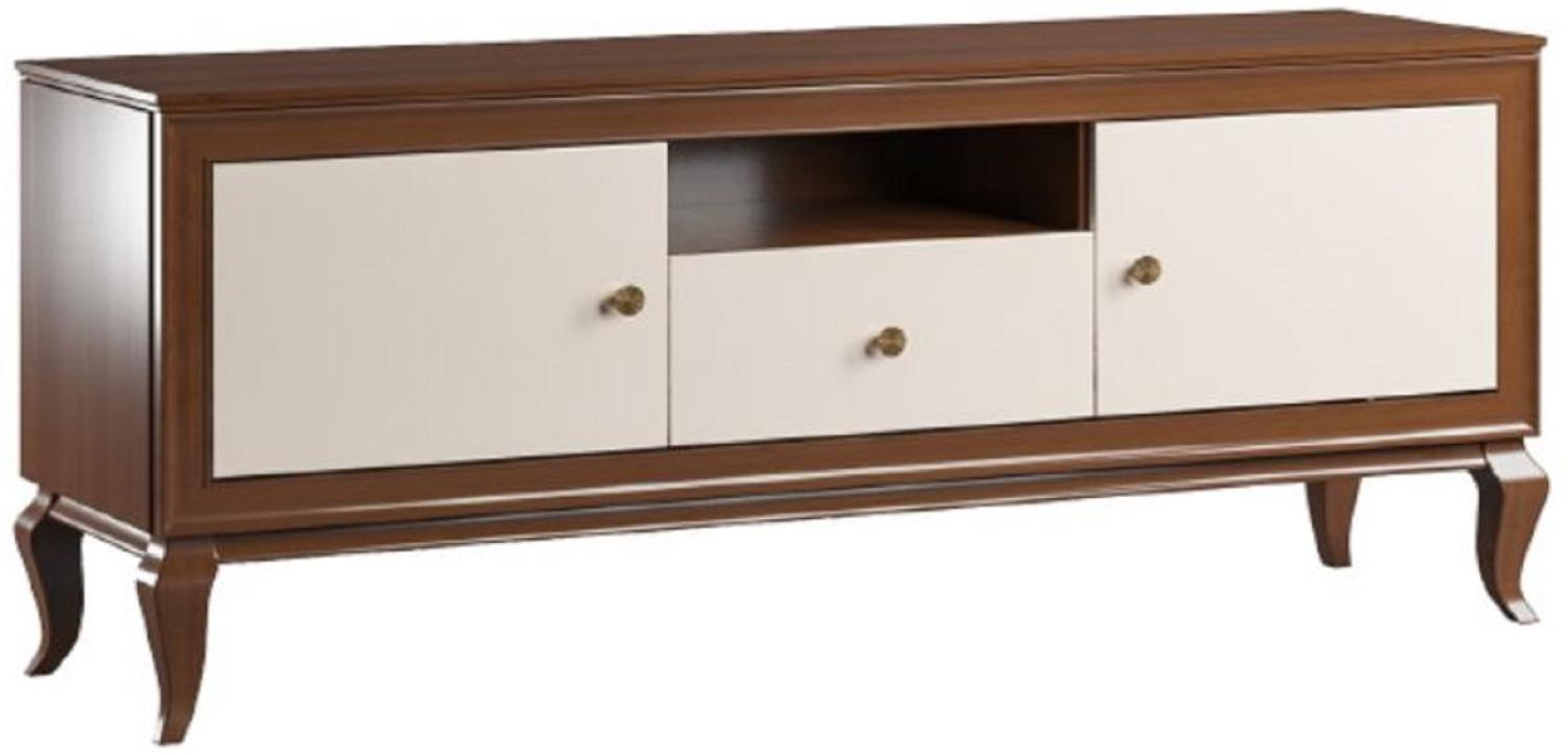 Casa Padrino Luxus Art Deco TV Schrank Dunkelbraun / Cremefarben 156 x 43,5 x H. 67 cm - Massivholz Schrank mit 2 Türen und Schublade - Art Deco Wohnzimmer Möbel Bild 1