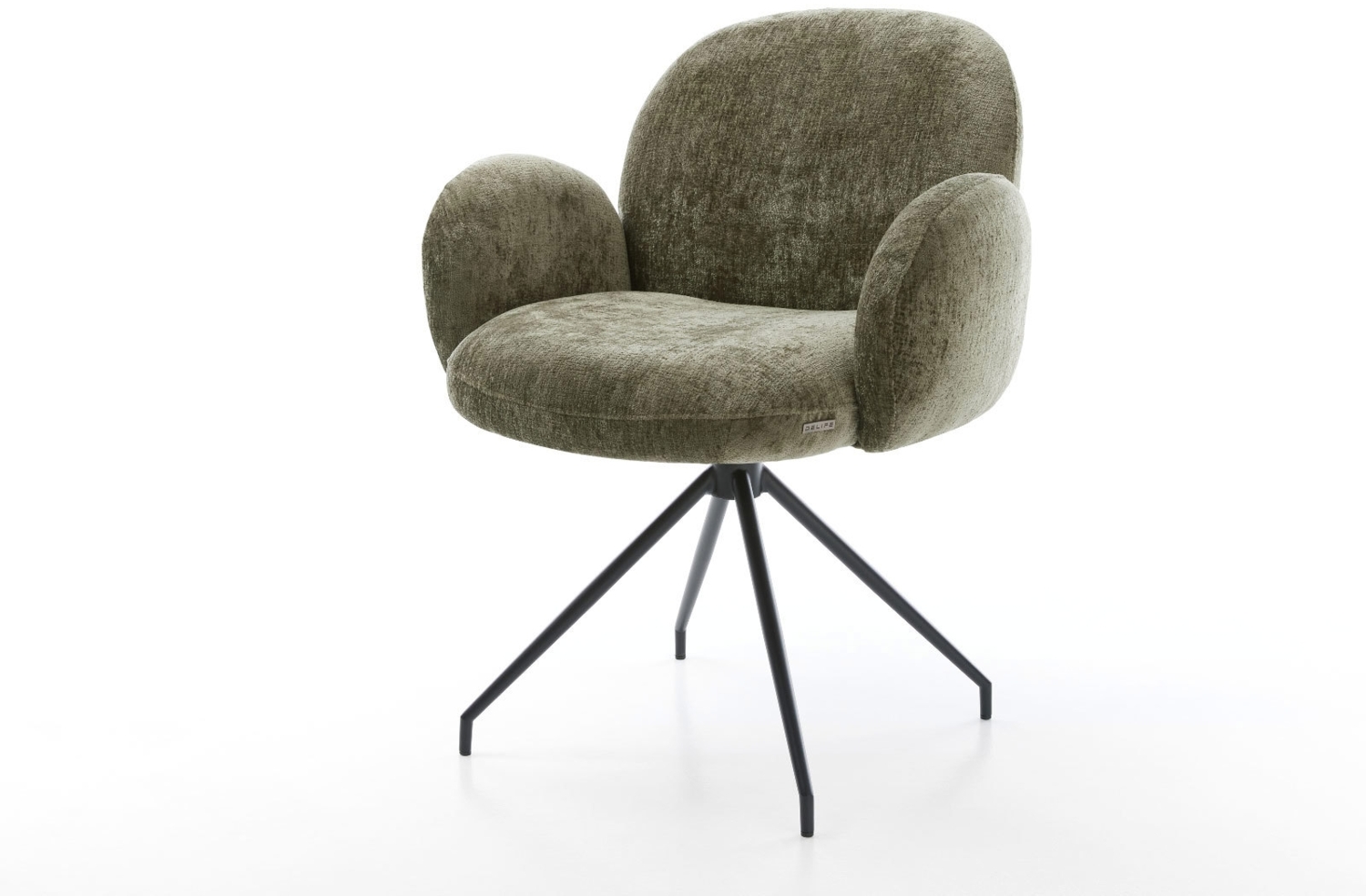Drehstuhl Nube-Flex mit Armlehnen Chenille Olive Kreuzgestell konisch Schwarz 180° drehbar Taschenfederkern Bild 1