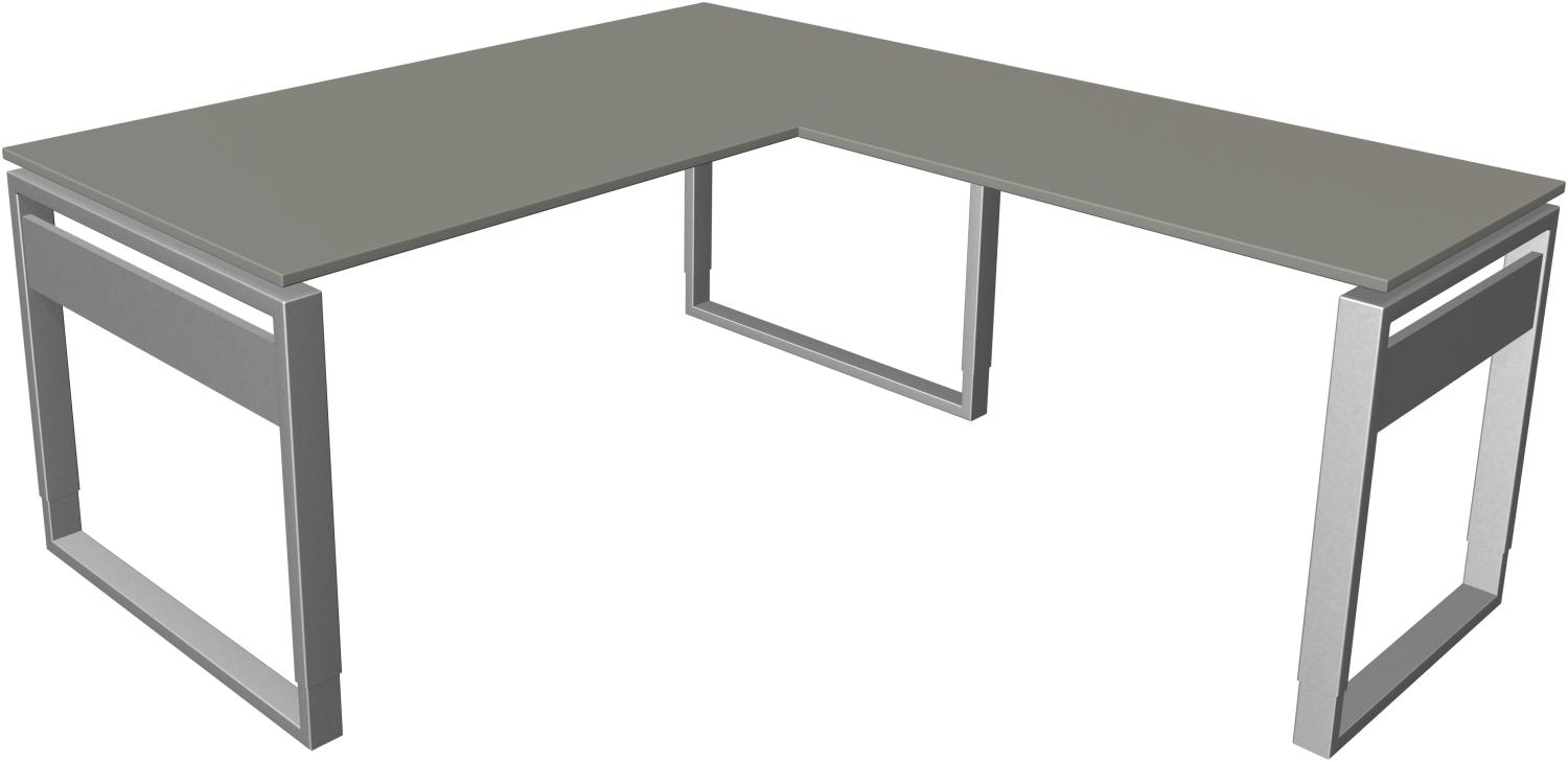 Kerkmann Schreibtisch Form 5 B 1600 x T 800 x H 680-820 mm mit Anbautisch B 1000 x T 600 mm auf Bügelgestell, Grafit Bild 1