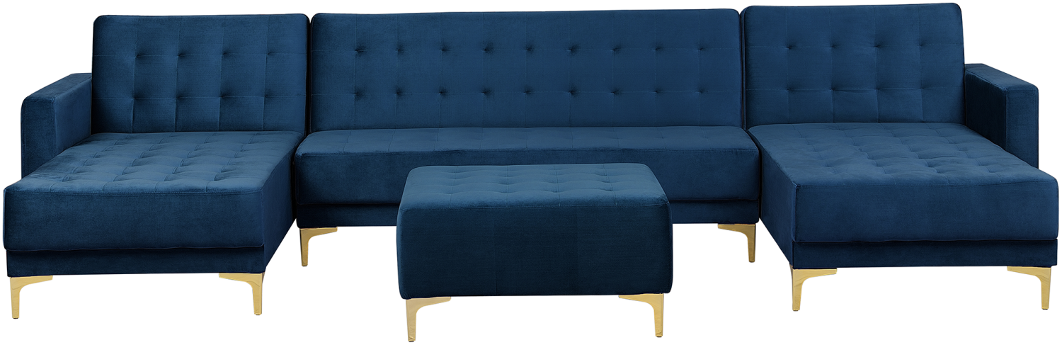 Schlafsofa U-förmig Samtstoff Marineblau mit Ottomane ABERDEEN Bild 1