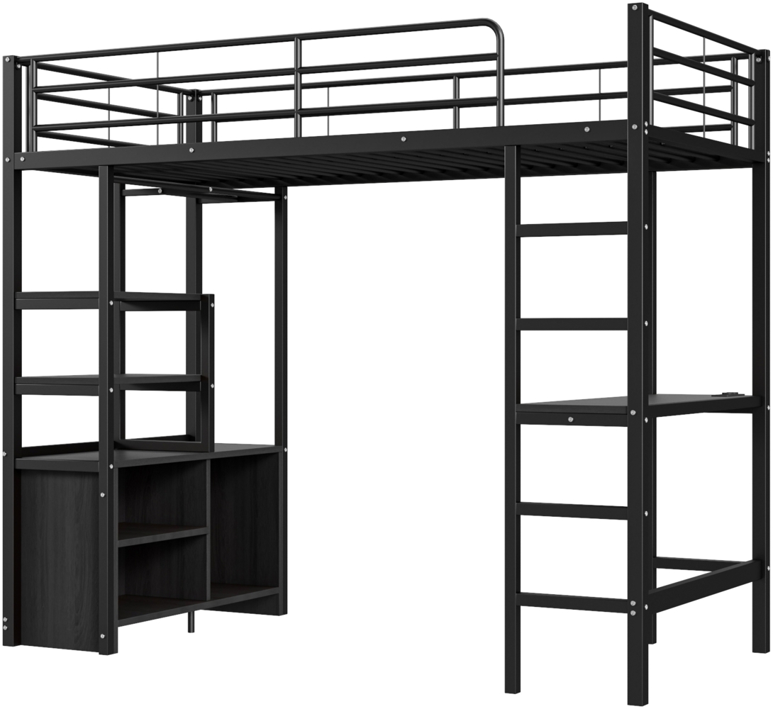 ComfortXL Hochbett mit Schreibtisch-O3052, Metall, Schwarz, 204x95x180cm Bild 1