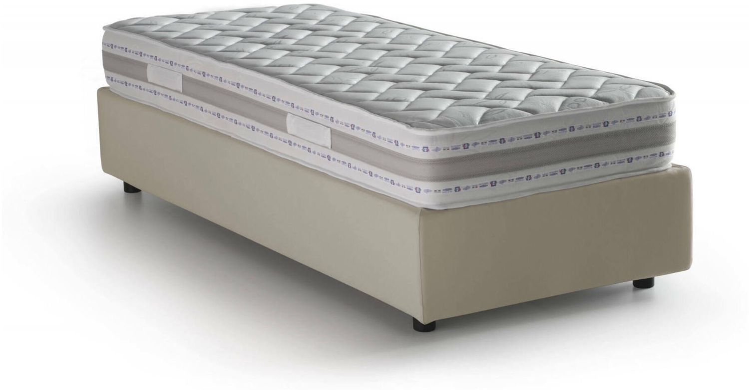 Dmora Einzelbett Agenta, Bettkasten mit Stoffbezug, 100 % Made in Italy, Öffnung vorne, inklusive Matratze 80x190 cm, Beige Bild 1