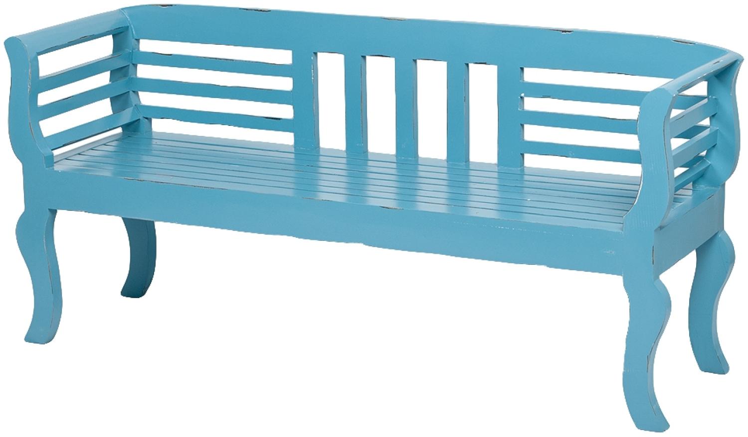 Sitzbank SALONIKI Antik-Blau ca. L168cm Mahagoni Holzbank Bank Handarbeit Massiv Bild 1