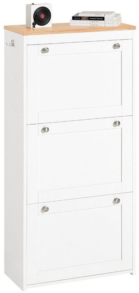 SoBuy Schuhschrank FSR144 Schuhkipper mit 3 Klappen Schuhablage Schuhkommode mit 2 Haken Weiß Bild 1