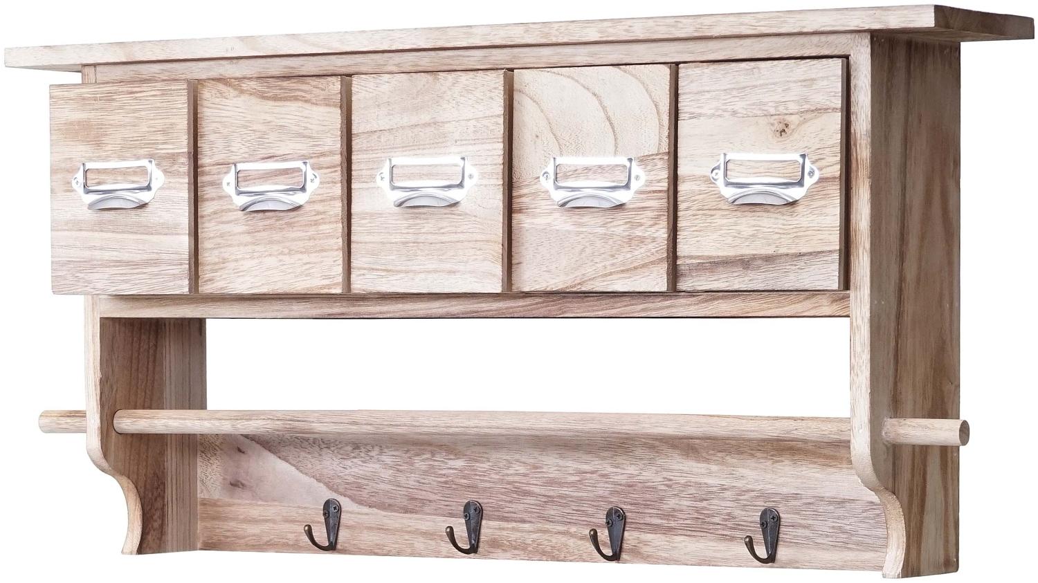 Garderobe HWC-C49, Wandgarderobe Wandregal, Vintage mit 5 Schubladen 32x65x13cm ~ natur Bild 1