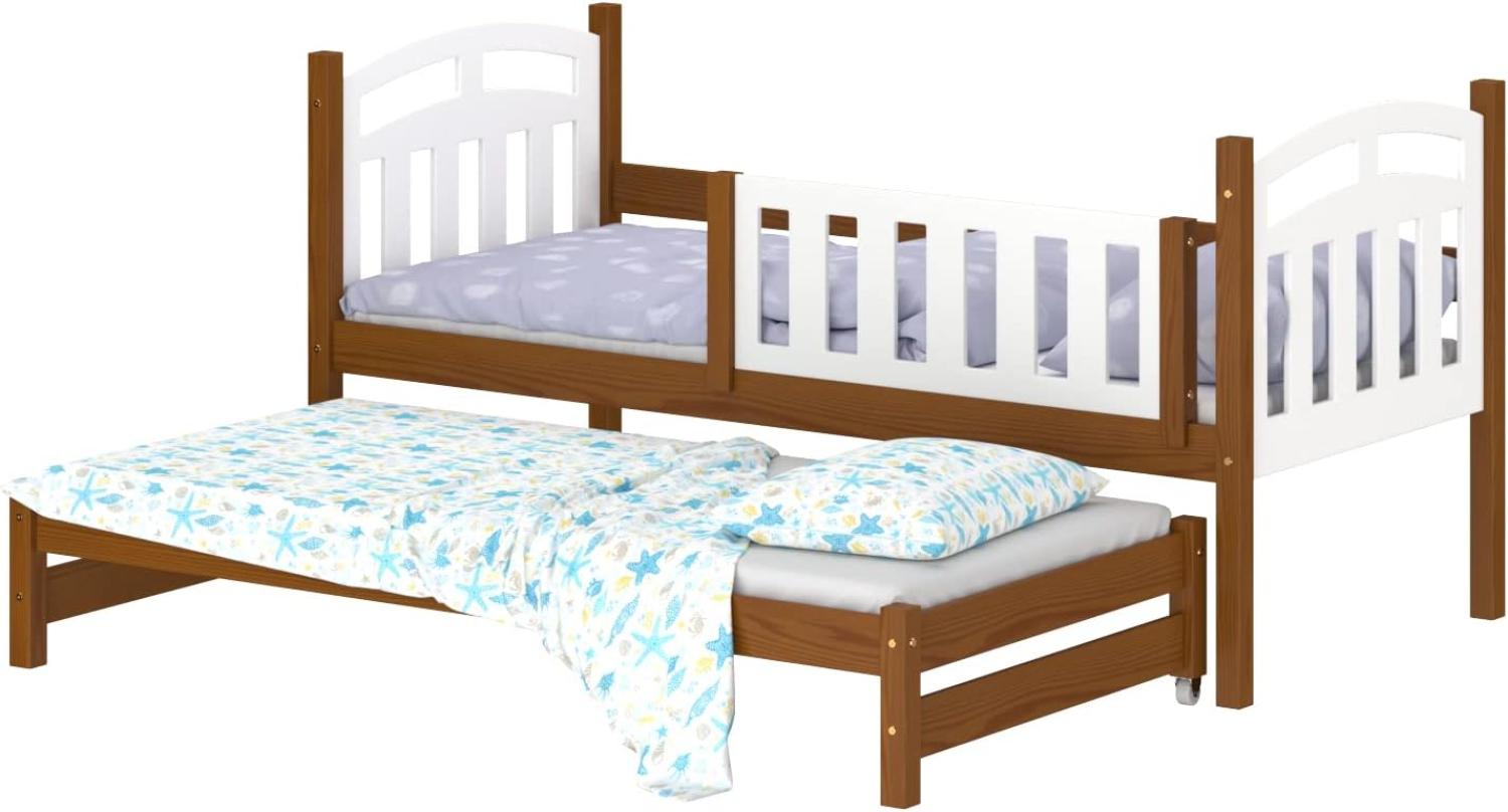 WNM Group Kinderbett Ausziehbar Suzie - aus Massivholz - Ausziehbett fr Mdchen und Jungen - Hohe Qualitt Bett mit Rausfallschutz fr Kinder Braun - 160x80 / 150x80 cm Bild 1