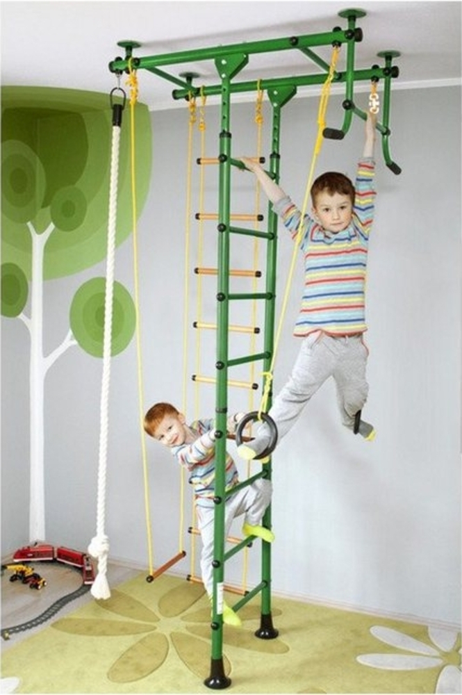 NiroSport Sprossenwand für Kinderzimmer M1 aufbau ohne bohrungen Made in Germany Metallsprossen Weiss Raumhöhe 240 - 290 cm Bild 1