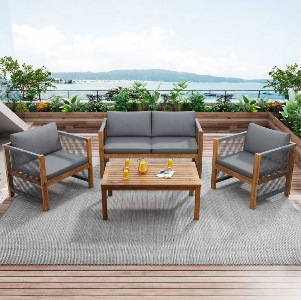 Flieks Balkonset, (4-tlg), Gartenmöbel Set Bank & 2 Sessel & Tisch mit Kissen Bild 1