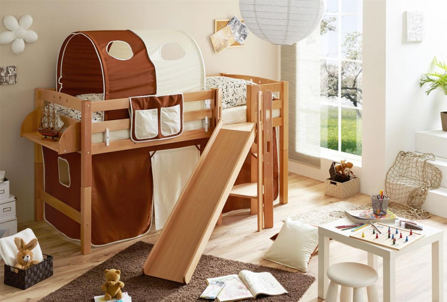 Ticaa Podestbett mit Rutsche Tino Buche Natur - braun-beige Bild 1