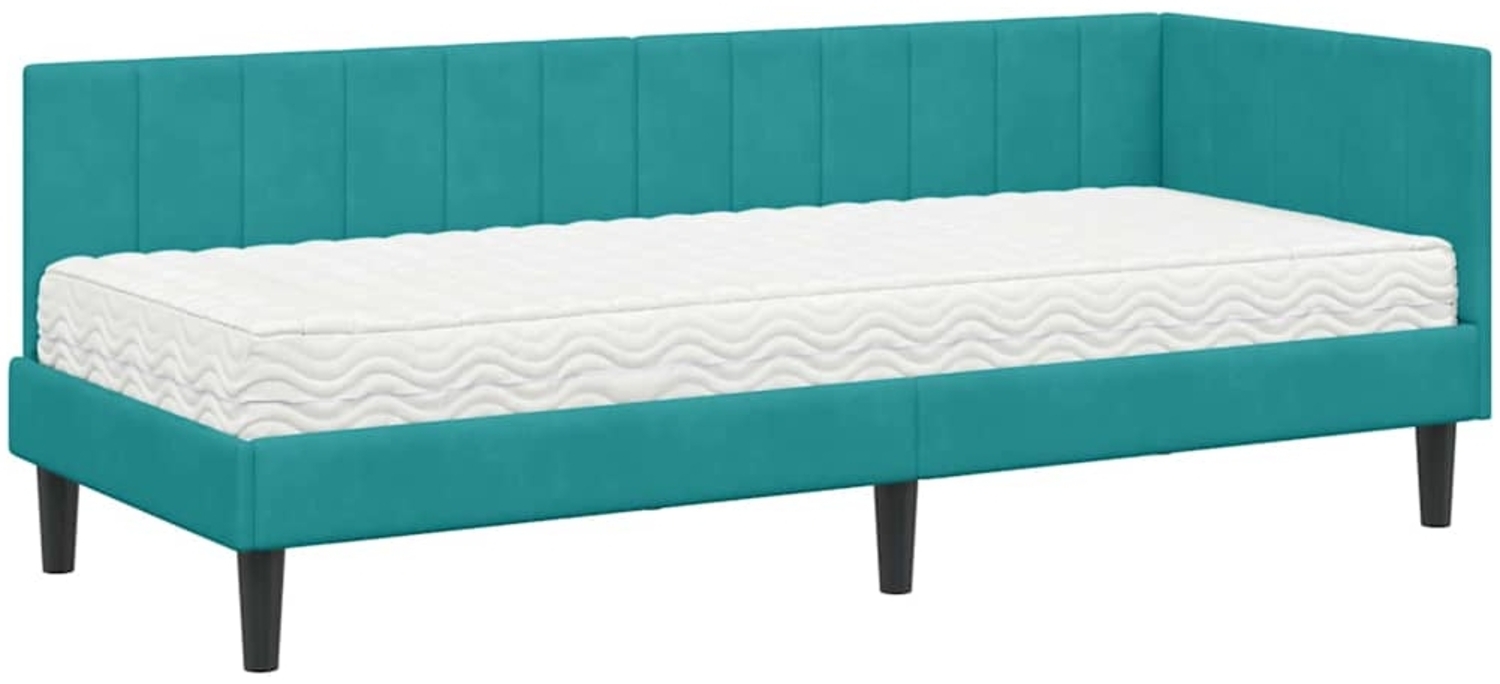 vidaXL Eckbettgestell mit Matratze Türkis 80 x 200 cm Samt 3393886 Bild 1