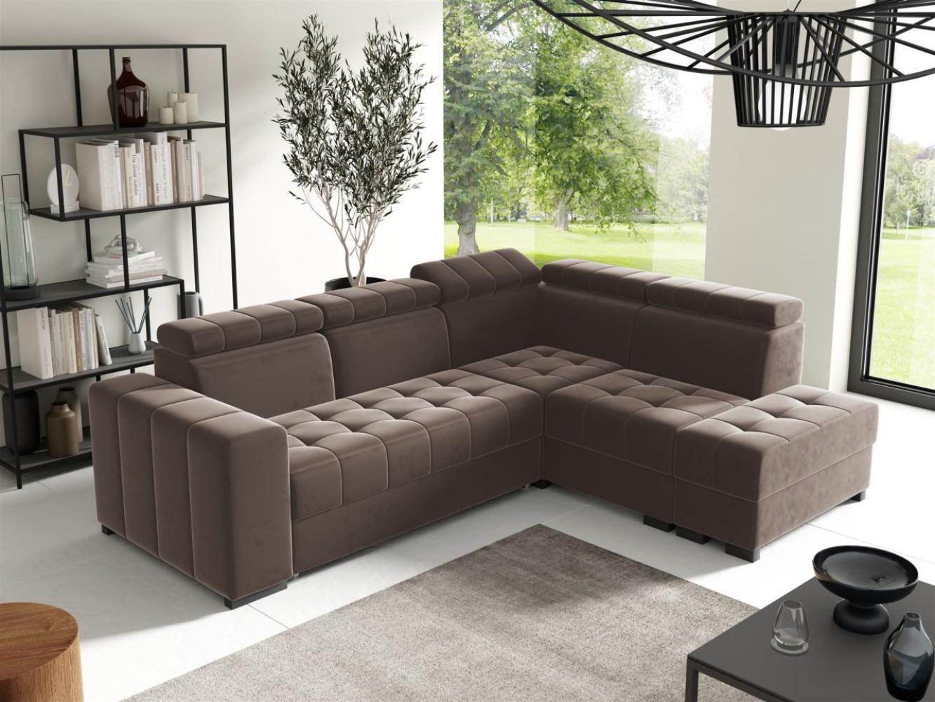 Ecksofa Schlafsofa Sofa CESENA Stoff Salvador Schokobraun Ottomane Rechts Bild 1