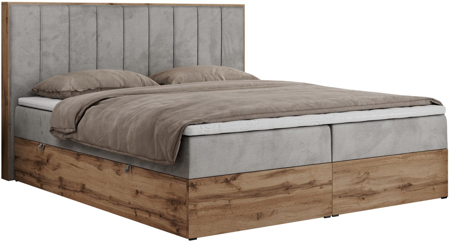 Boxspringbett, Schlafzimmerbett, Bettkasten - BELLISSIMO - 180 x 200 cm - Hellgrau Velvet - H3 Bild 1