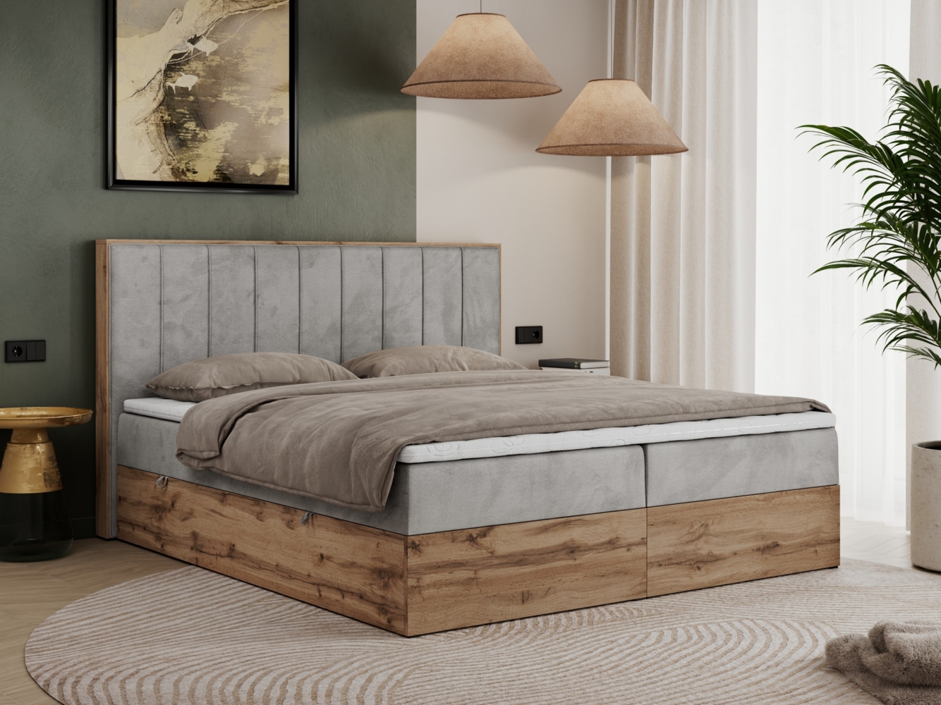 Boxspringbett, Schlafzimmerbett, Bettkasten - BELLISSIMO - 180 x 200 cm - Hellgrau Velvet - H3 Bild 1