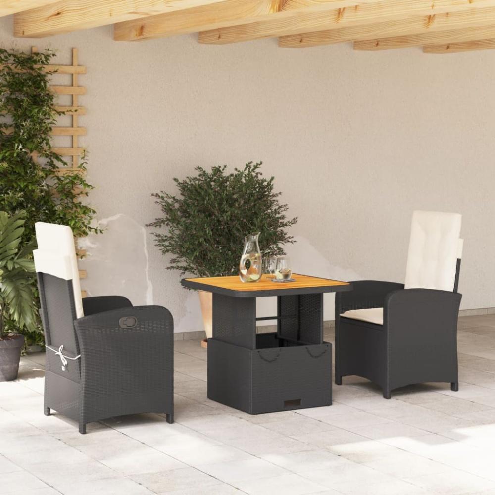 vidaXL 3-tlg. Garten-Essgruppe mit Kissen Schwarz Poly Rattan Bild 1