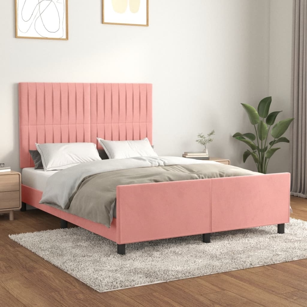 vidaXL Bettgestell mit Kopfteil Rosa 140x190 cm Samt 3125878 Bild 1