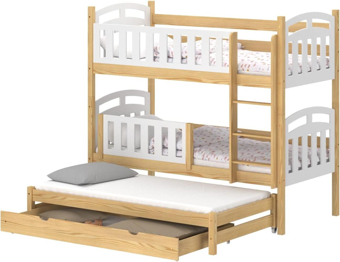 WNM Group Hochbett mit Rausfallschutz und Schublade Suzie - aus Massivholz - Kinderbett Ausziehbar für Mädchen und Jungen - Absturzsicherung Ausziehbett 180x80 / 170x80 cm - Natürliche Kiefer Bild 1