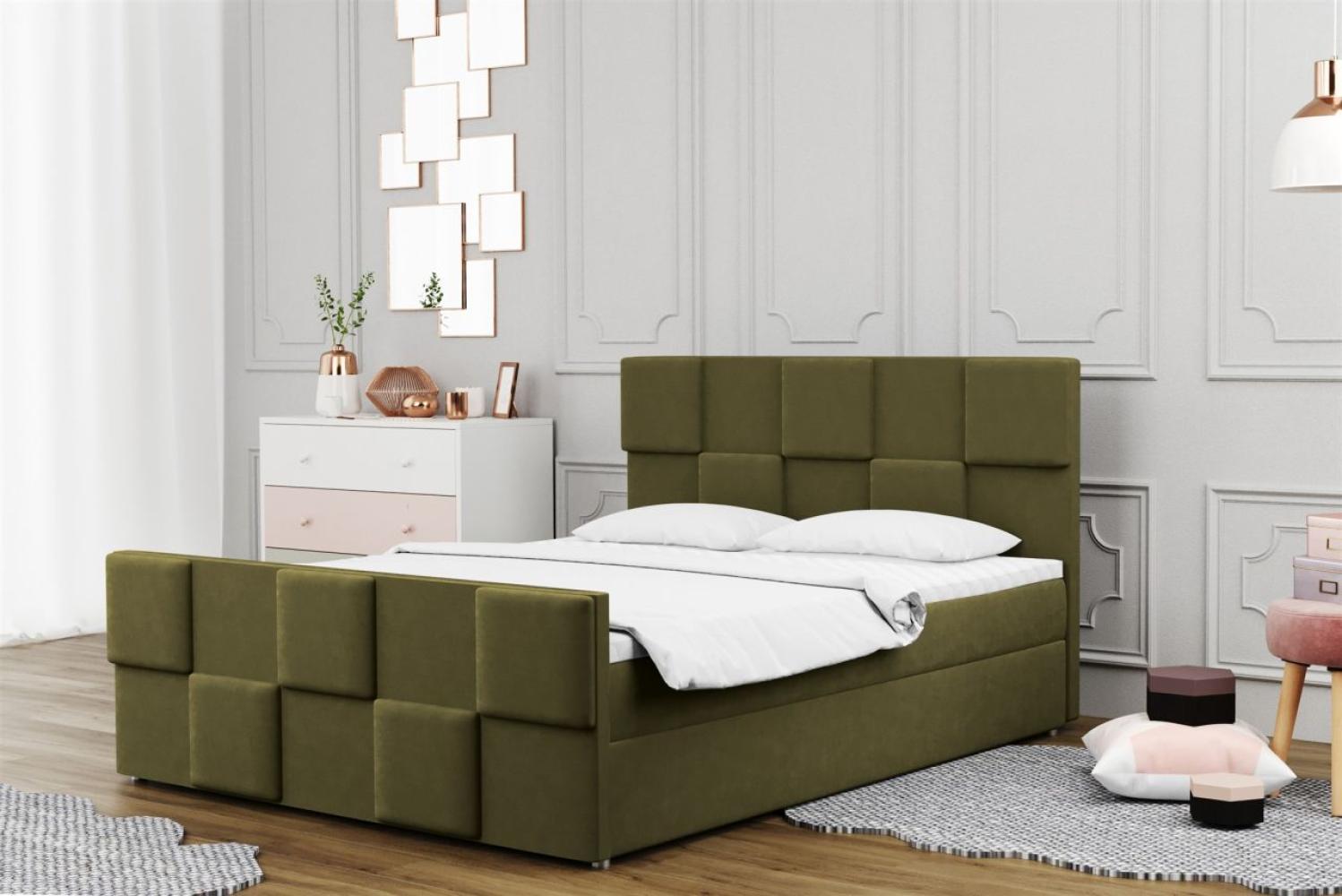 Boxspringbett Schlafzimmerbett MURILO 200x220cm in Stoff Monolith Olive Bild 1