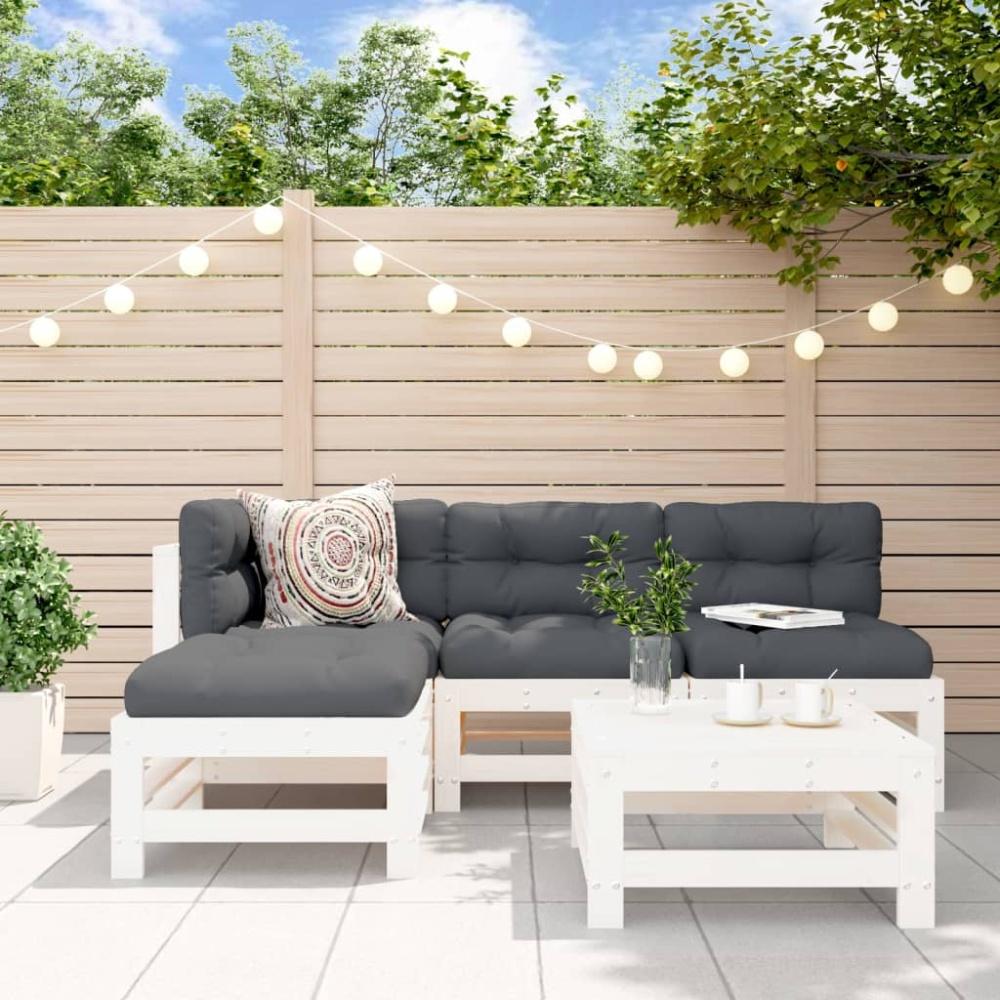 vidaXL 5-tlg. Garten-Lounge-Set mit Kissen Weiß Massivholz 3186068 Bild 1