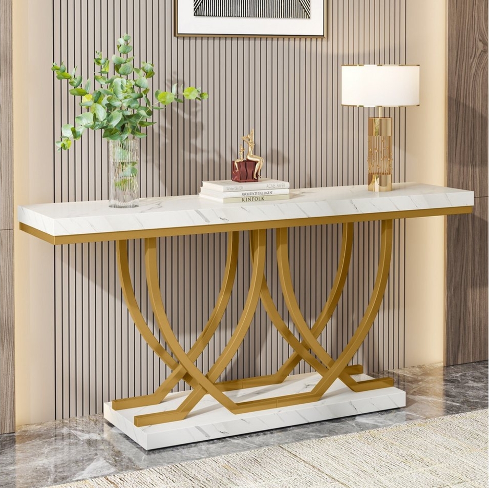 Tribesigns Konsolentisch 150cm Beistelltisch Flurtisch mit goldenen Metallbeinen, modern Bild 1