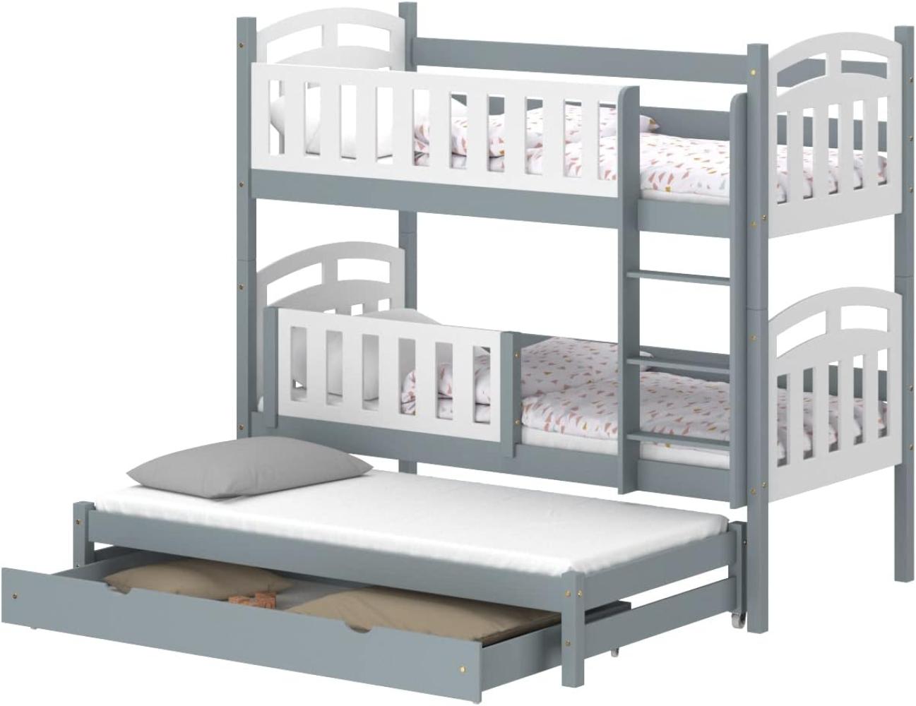 WNM Group Hochbettmit Rausfallschutz und Schublade Suzie - aus Massivholz - Kinderbett Ausziehbar fr Mdchen und Jungen - Absturzsicherung Ausziehbett 200x90 / 190x90 cm - Grau Bild 1