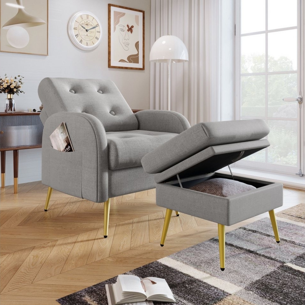 PXloue Relaxsessel Einzelsessel Loungesessel mit Fußstütze und goldenen Beinen (2-St, mit Fußstütze), mit Relaxfunktion Bild 1