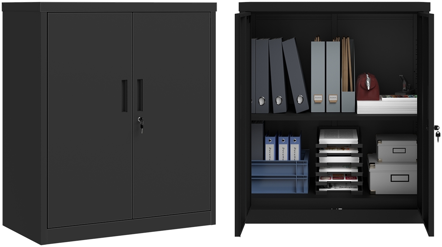 STEELSØN 'Regulus' Aktenschrank mit 1 Ablage, Metall, schwarz, 90 x 40 x 90 cm, abschließbar Bild 1