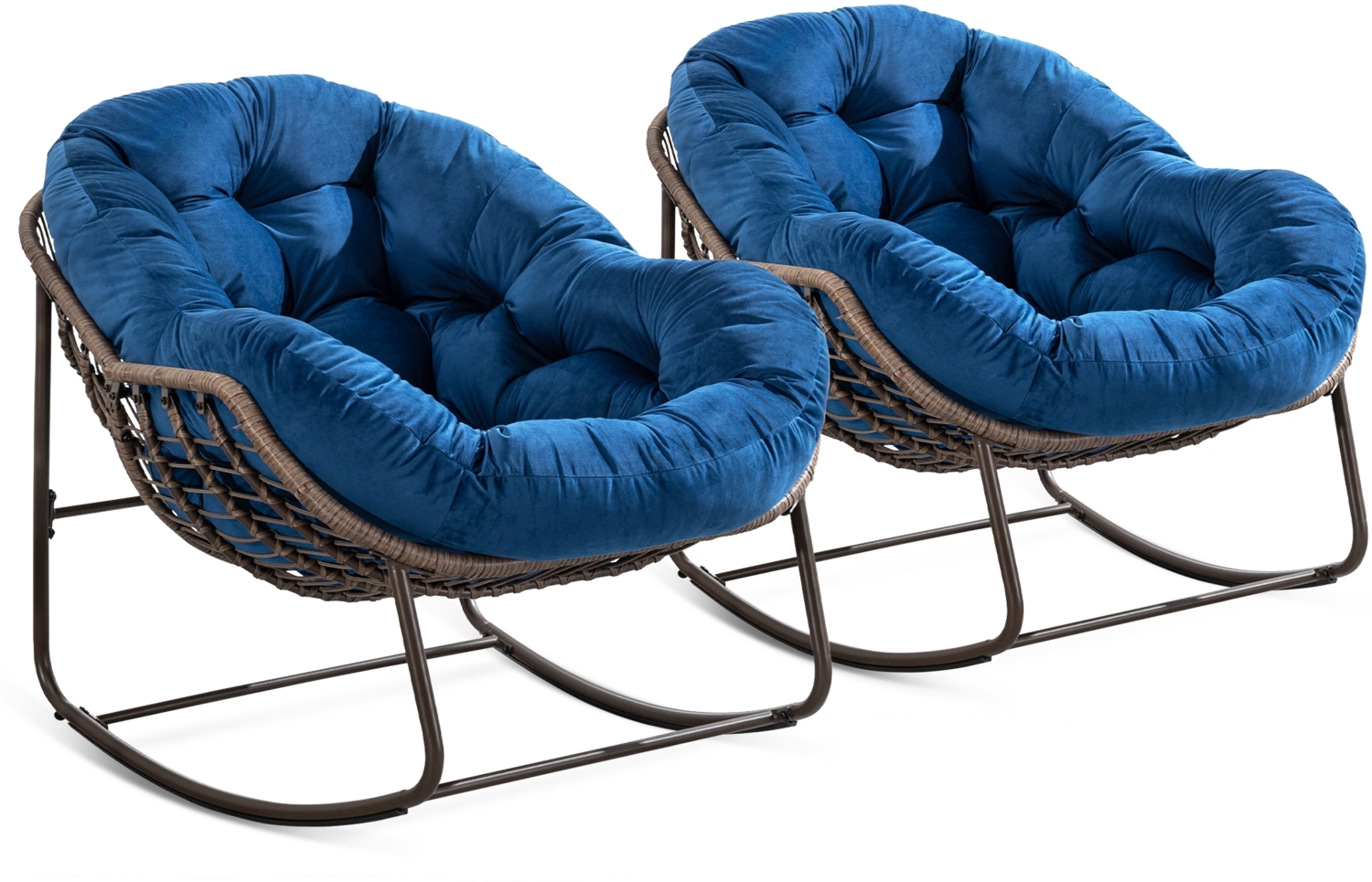 LVHOM Schaukelstuhl mit gepolstertem Kissen, Rattanstuhl mit Stahlrahmen, Lounge Sessel, Schaukelsessel, 2 St, für Balkon/Garten/Wohnzimmer/Schlafzimmer Bild 1