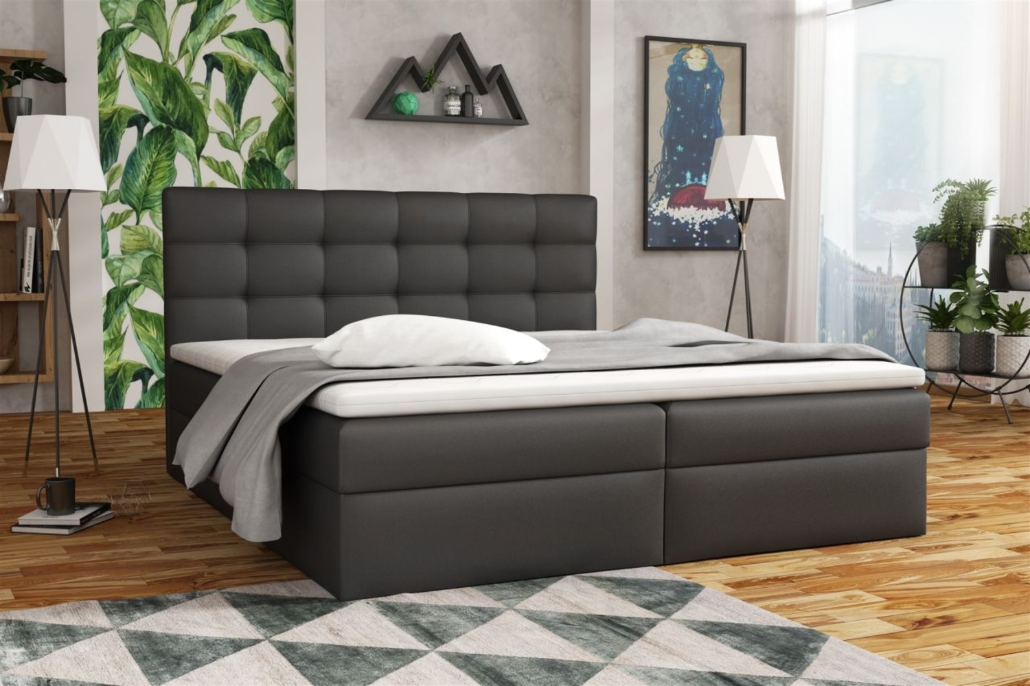 Boxspringbett Schlafzimmerbett DORIANO 200x200cm Kunstleder Soft Schwarz Bild 1