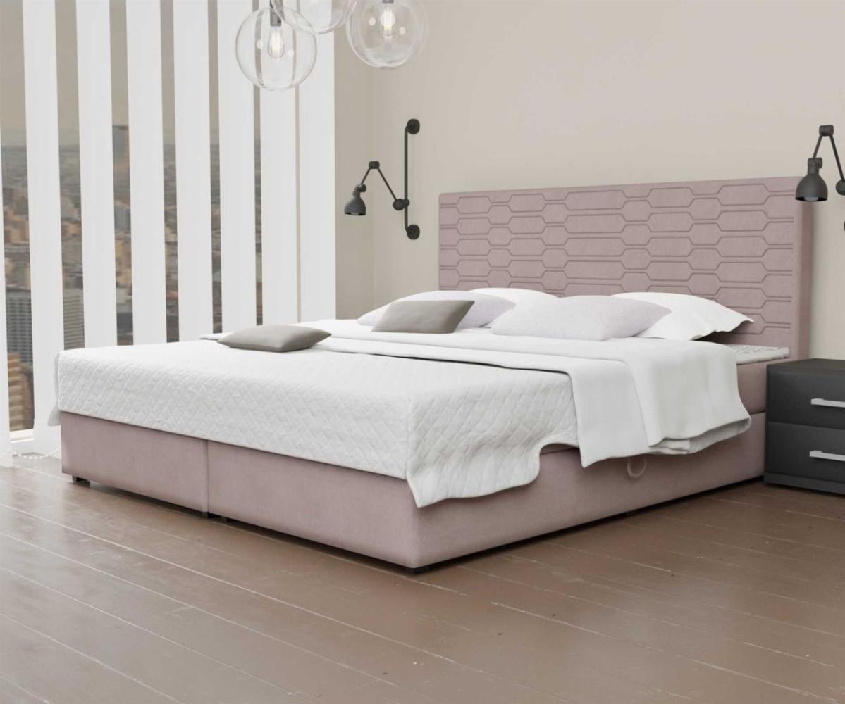 Boxspringbett Schlafzimmerbett OMERO 180x200cm Stoff Rose inkl. Bettkasten Bild 1