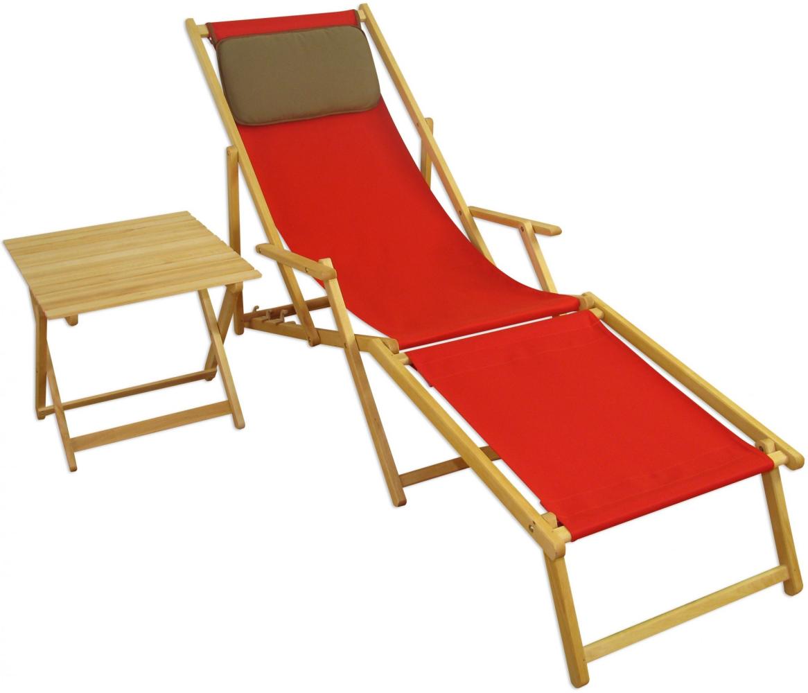 Gartenliege Liegestuhl Fußteil Tisch Kissen Deckchair Holz Sonnenliege rot 10-308 N F T KD Bild 1