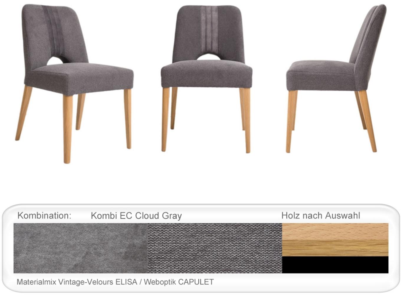 6x Stuhl Naomi Varianten Polsterstuhl Massivholzstuhl Esszimmerstuhl Eiche natur lackiert, Kombi EC Cloud Gray Bild 1