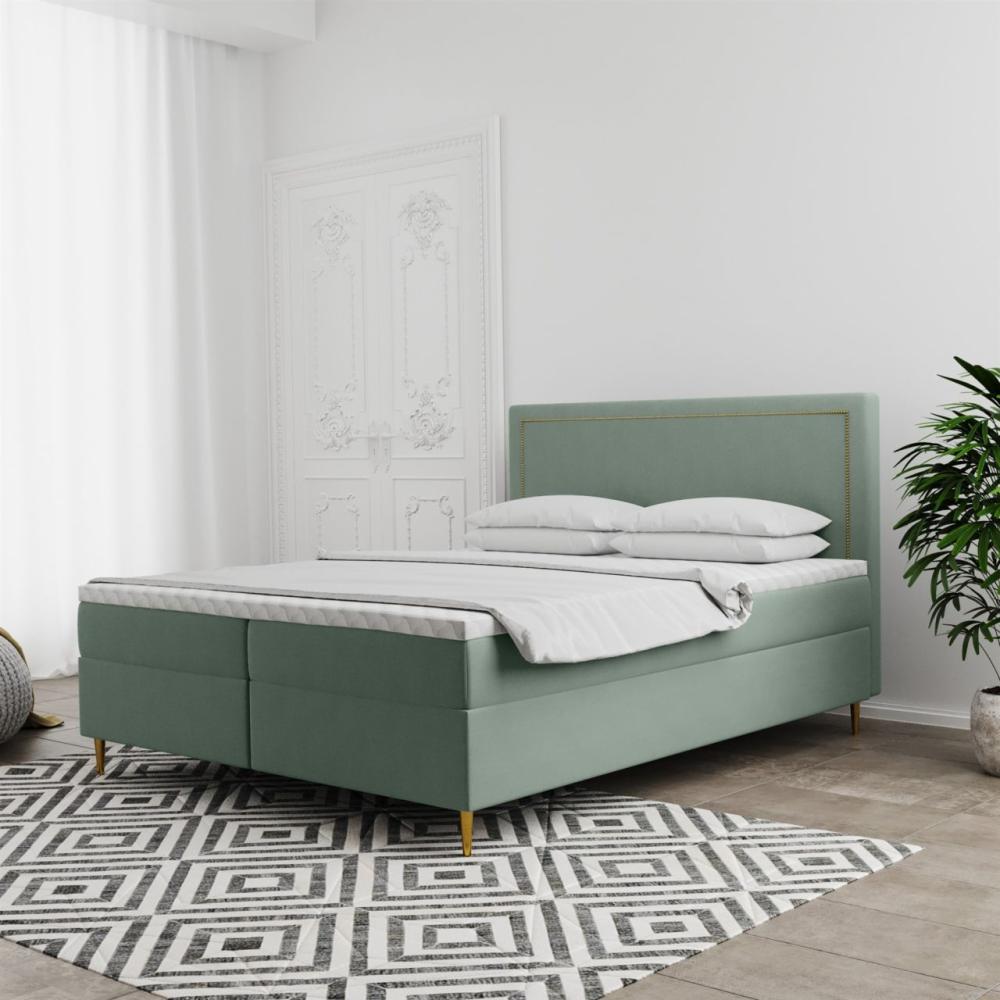 Boxspringbett Schlafzimmerbett LUCIEN 140x220cm in Stoff Soro Mint Bild 1