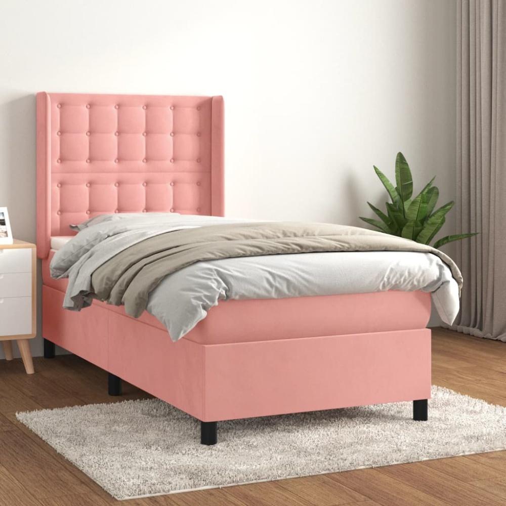 vidaXL Boxspringbett mit Matratze Rosa 100x200 cm Samt 3132908 Bild 1