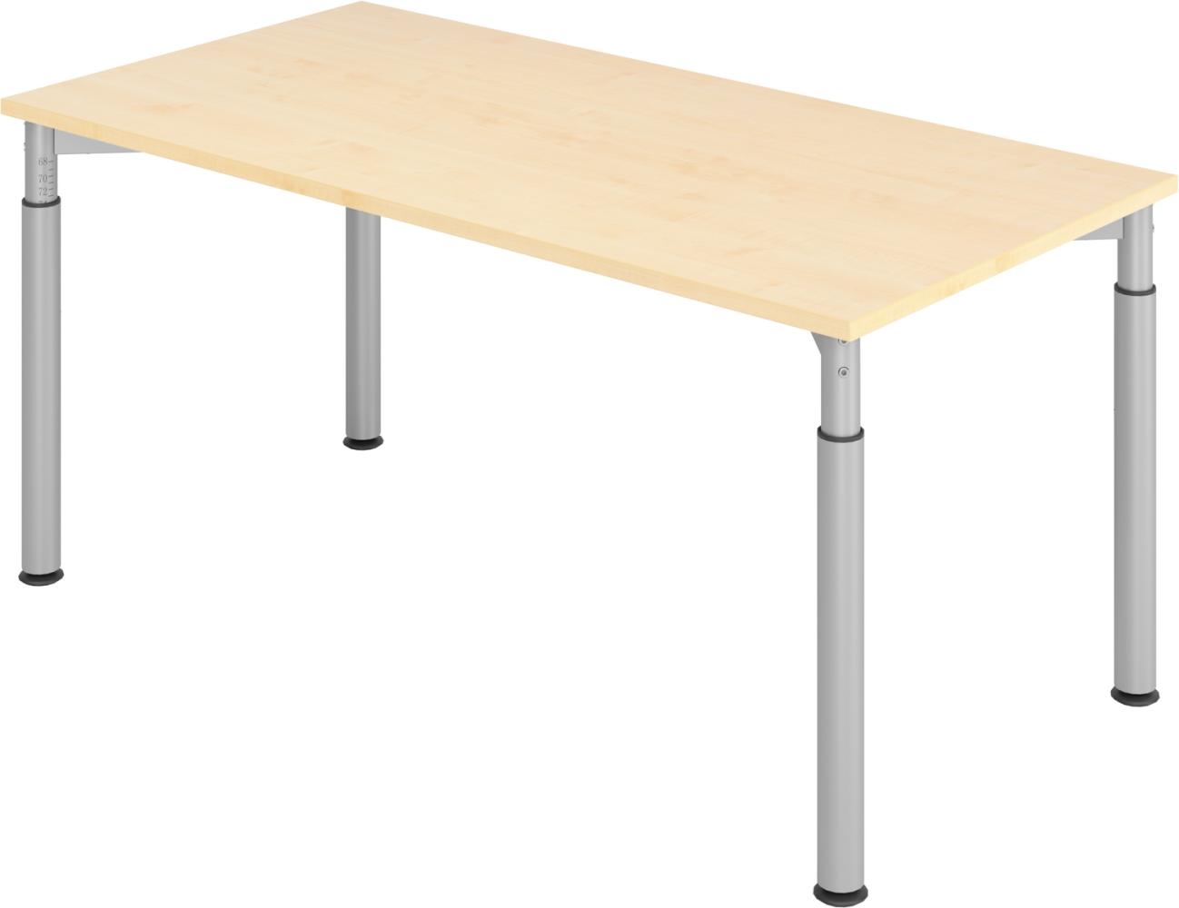 bümö höhenverstellbarer Schreibtisch 160x80 cm in Ahorn, Gestell silber - PC Tisch höhenverstellbar & groß, höhenverstellbarer Tisch Büro, großer Computertisch verstellbar, Y-Serie, YS-16-3-S Bild 1