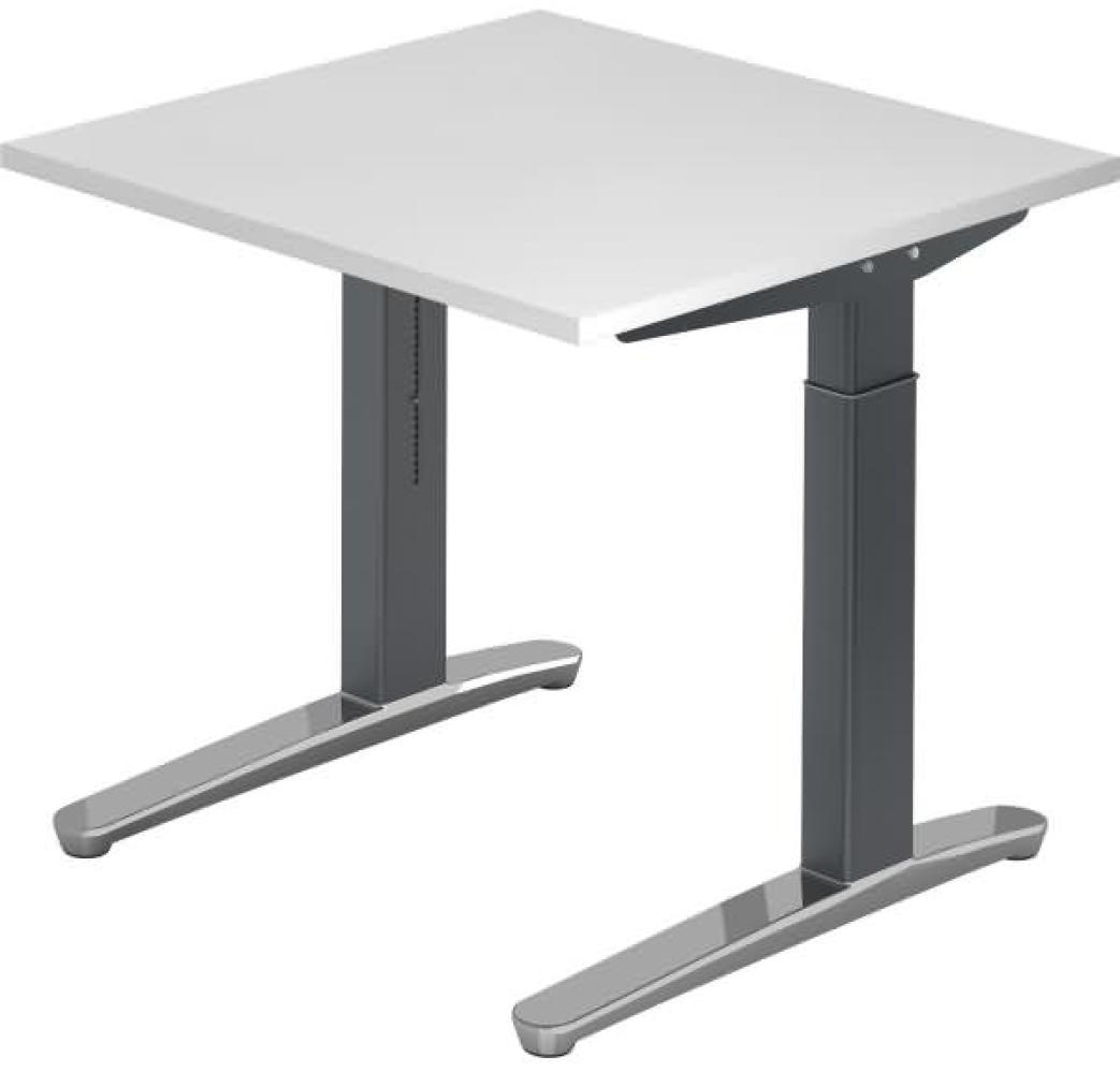 'XB08' Schreibtisch, C-Fuß, 80x80 cm, Weiß / Graphit, poliert Bild 1
