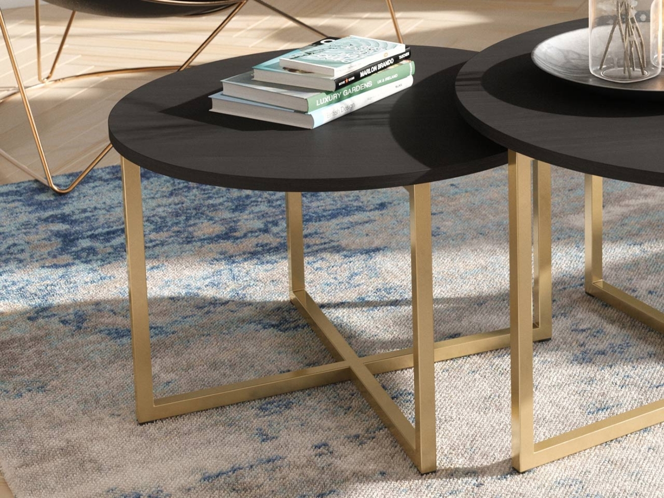 Couchtisch Pranav 60, Esche Portland Schwarz/Gold Bild 1