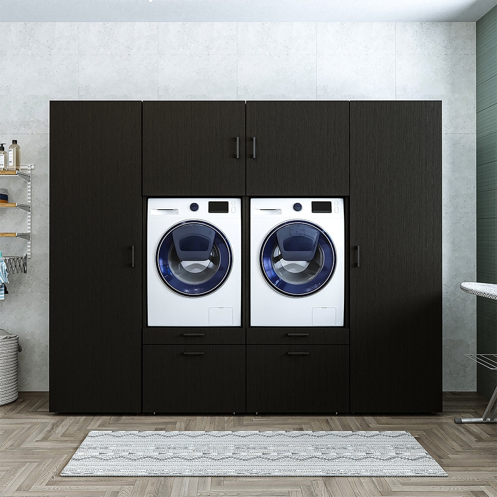 Roomart • Waschmachinen Schrankwand Hauswirtschaftsraum & Waschküche • Mit Schubladen und Ausziehbrett • 254 cm Breit • Schwarz eiche Bild 1