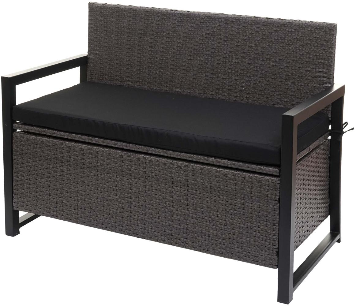 Poly-Rattan 2er Sitzbank HWC-F39, Gartenbank Truhenbank, Staufach Aufbewahrung Sitzkissen ~ grau, Kissen schwarz Bild 1