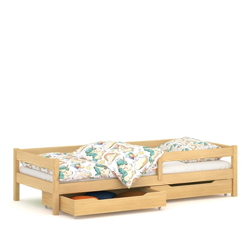 WNM Group Kinderbett fr Mdchen und Jungen Felix - Jugenbett aus Massivholz - Bett mit 2 Schubladen und Lattenrost - Funktionsbett - Natrliche - 70 x 140 cm Bild 1